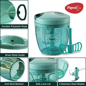 Pigeon Handy Chopper with 5 Stainless Steel Blades and 1 Plastic Whisker (14077 , XL, Green) Pigeon Handy Chopper with 5 Stainless Steel Blades and 1 Plastic Whisker (14077 , XL, Green)