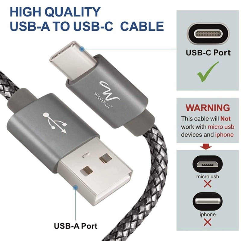 Wayona USB Type C 6FT 2Meter Charger Cable Fast Charging USB C Cable Compatible for Samsung Galaxy S10e S20 S9 S8 Plus S10+, Note 10 Note 9 Note 8,S20,M31s,M40 (6 FT Pack of 1, Grey) Wayona USB Type C 6FT 2Meter Charger Cable Fast Charging USB C Cable Compatible for Samsung Galaxy S10e S20 S9 S8 Plus S10+, Note 10 Note 9 Note 8,S20,M31s,M40 (6 FT Pack of 1, Grey)