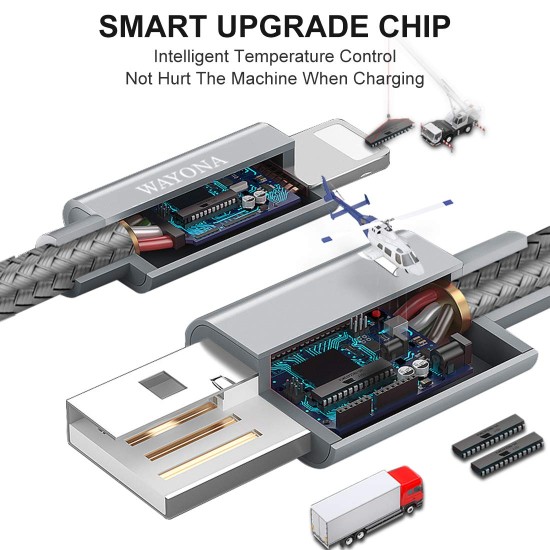 Wayona Nylon Braided USB Data Sync and Fast Charging 3A Short Power Bank Cable For iPhones, iPad Air, iPad mini, iPod Nano and iPod Touch (Grey)