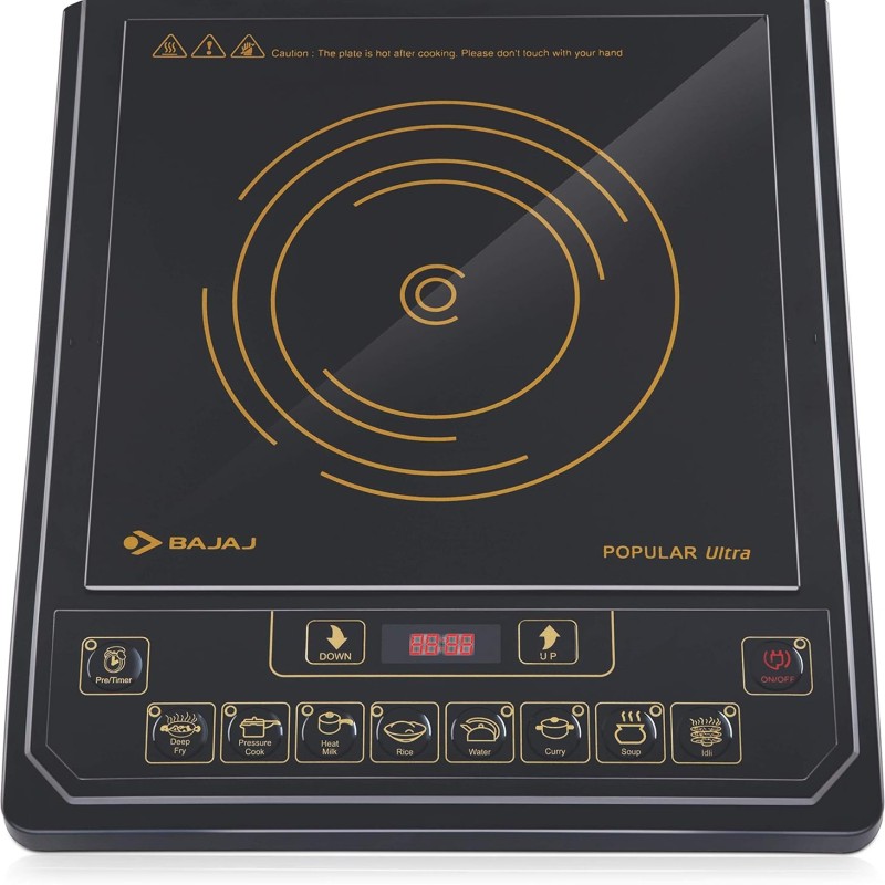 Bajaj Popular Ultra 1400W Induction Cooktop with Pan Sensor and Voltage Pro Technology, Black, Radiant