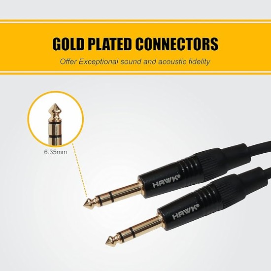 Hawk Proaudio SMSG010 Gold Series 6.35mm TRS Male to 6.35mm TRS Male With Cable Tie for Monitor - 3 Meter (Black)