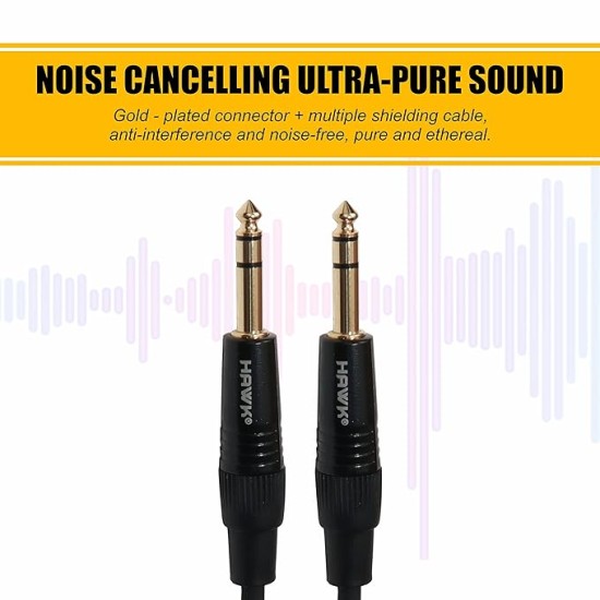 Hawk Proaudio SMSG010 Gold Series 6.35mm TRS Male to 6.35mm TRS Male With Cable Tie for Monitor - 3 Meter (Black)