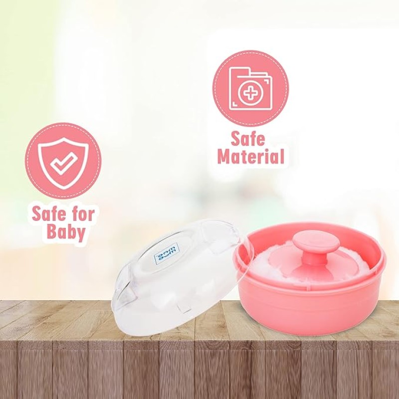 Mee Mee Soft Feel Baby Powder Puff - BPA Free | Box Holder Container for New Born and Kids | Pink Color (Single Pack)