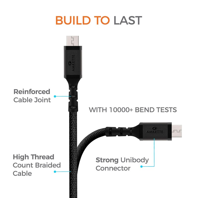 Amkette Tough Pro Micro USB Durable Braided Fast Charging Cable for Smartphone (1.5 Meters, Black) Amkette Tough Pro Micro USB Durable Braided Fast Charging Cable for Smartphone (1.5 Meters, Black)
