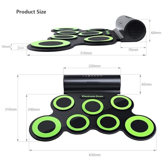 Powerpak G3001A Hand Roll Up Electronic Drum Pad (Black/Green)