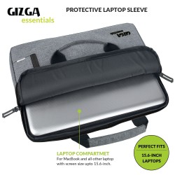 Gizga Essentials Laptop Bag Sleeve Case Cover Pouch with Handle for 15.6 inches Laptop, Padded Laptop Compartment, Premium Zipper Closure Water Repellent Nylon Fabric, Grey