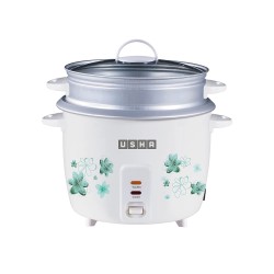 USHA RC18GS2 Steamer 700 W Automatic Rice Cooker| 1.8 L with Powerful Heating Element, Keep Rice Warm for 5 Hrs ,Steamer, Tempered glass lid (White)