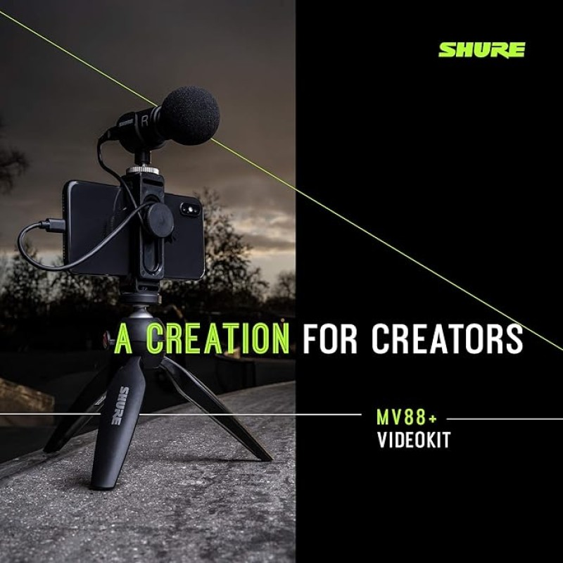 Shure MV88+ Video Kit - Digital Stereo Condenser Microphone for Apple and Android, with Manfrotto PIXI Tripod, Phone Clamp, Mount, iOS and USB-C Cables for Next-Level Connectivity (MV88+ Video KIT) Shure MV88+ Video Kit - Digital Stereo Condenser Microphone for Apple and Android, with Manfrotto PIXI Tripod, Phone Clamp, Mount, iOS and USB-C Cables for Next-Level Connectivity (MV88+ Video KIT)