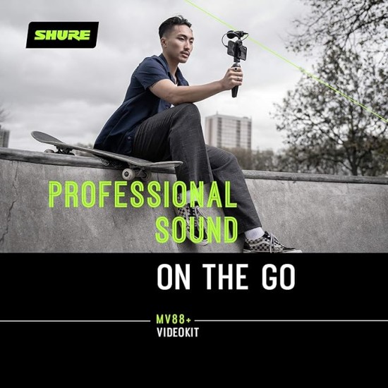 Shure MV88+ Video Kit - Digital Stereo Condenser Microphone for Apple and Android, with Manfrotto PIXI Tripod, Phone Clamp, Mount, iOS and USB-C Cables for Next-Level Connectivity (MV88+ Video KIT)