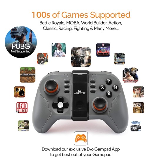 Amkette Evo Gamepad Go for Android Smartphones (Bluetooth)(Black-Grey)