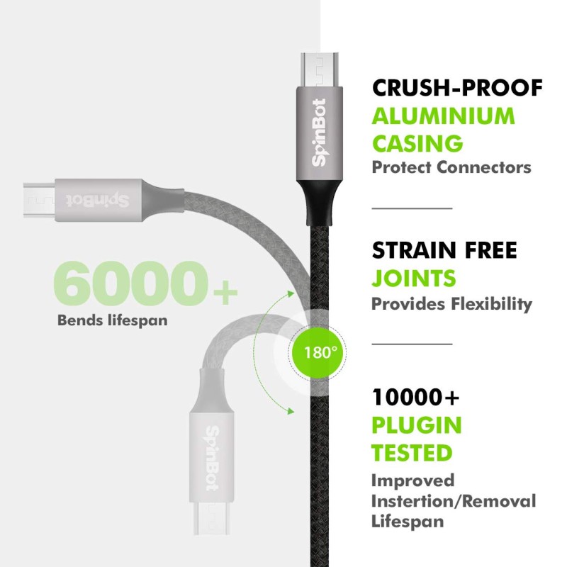 (Refurbished) SpinBot ChargeUp Micro USB Dual Braided 3Amp Data Cable.Fast Charging and Sync for Android Smartphones-4.92 Feet(1.5 m) Long -(Black) (Refurbished) SpinBot ChargeUp Micro USB Dual Braided 3Amp Data Cable.Fast Charging and Sync for Android Smartphones-4.92 Feet(1.5 m) Long -(Black)