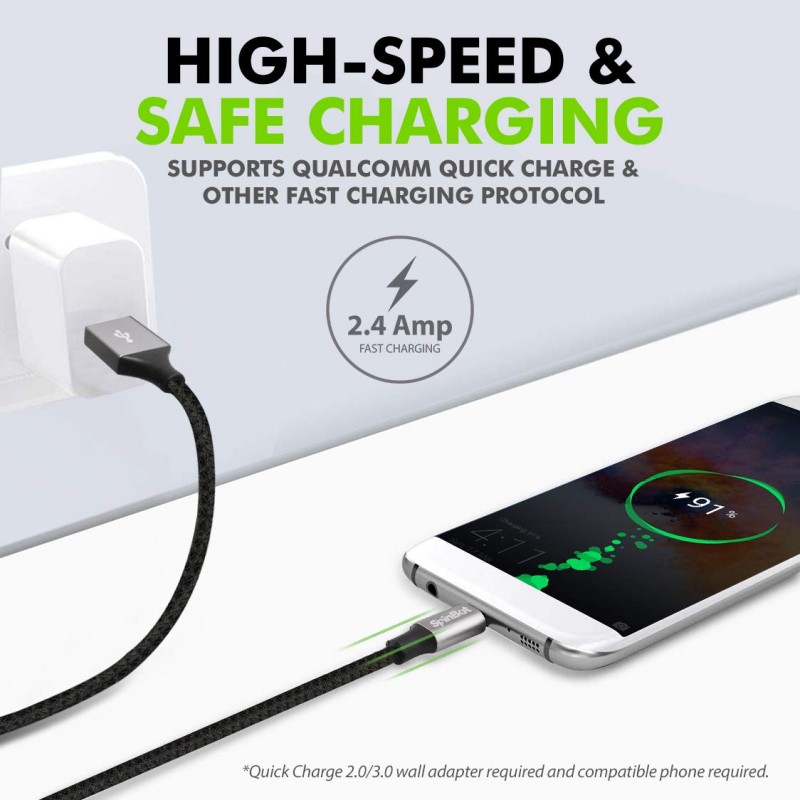 (Refurbished) SpinBot ChargeUp Micro USB Dual Braided 3Amp Data Cable.Fast Charging and Sync for Android Smartphones-4.92 Feet(1.5 m) Long -(Black) (Refurbished) SpinBot ChargeUp Micro USB Dual Braided 3Amp Data Cable.Fast Charging and Sync for Android Smartphones-4.92 Feet(1.5 m) Long -(Black)