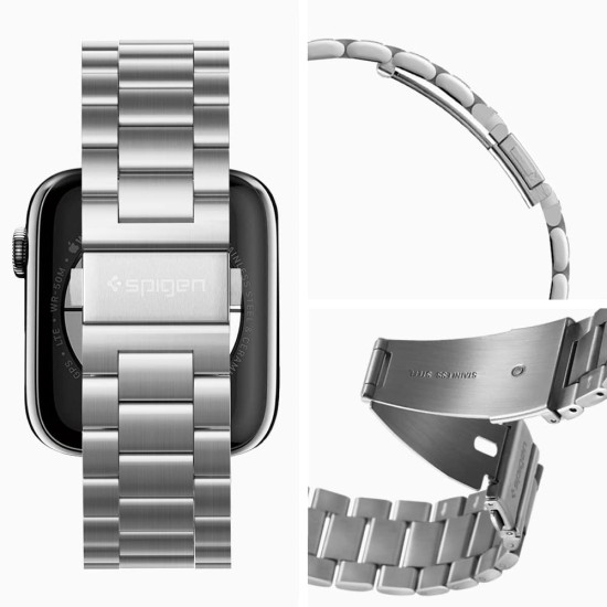 Spigen Modern Fit Metal Strap for Apple Watch Ultra (49mm) | 8/7 (45mm) | 6/5/4 (44mm) | 3/2/1 (42mm) - Sliver