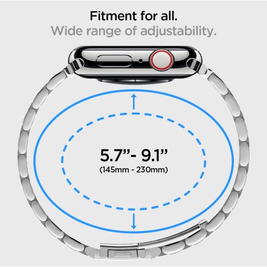 Spigen Modern Fit Metal Strap for Apple Watch Ultra (49mm) | 8/7 (45mm) | 6/5/4 (44mm) | 3/2/1 (42mm) - Sliver