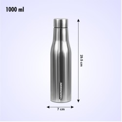 Signoraware Blaze Single Walled Stainless Steel Fridge Water Bottle, 1 Litre, Silver