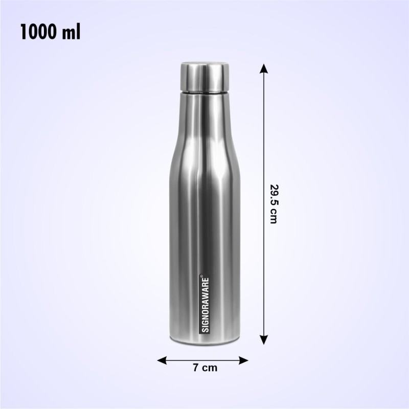 Signoraware Blaze Single Walled Stainless Steel Fridge Water Bottle, 1 Litre, Silver Signoraware Blaze Single Walled Stainless Steel Fridge Water Bottle, 1 Litre, Silver