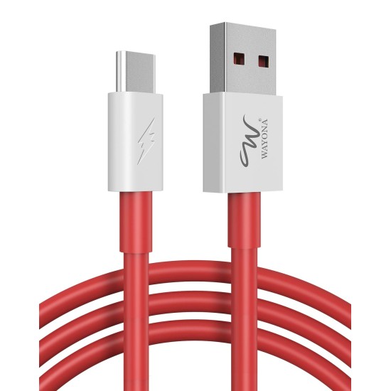 Wayona Nylon Dash Braided Charging Cable And Data Sync Fast Charge Type C Cable For Oneplus 7, 6T, 6, 5, 5T, 3T, 3 Charging Adapter (Red, 3Ft, 5V/4A)