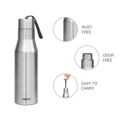 MILTON Super 1000 Stainless Steel Water Bottle, 1000 ml water bottles, Single walled, Leak-Proof, Rust-free Steel Bottle, Easy Grip, Easy to Carry, Travel Bottle, Silver