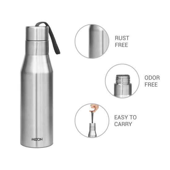 MILTON Super 1000 Stainless Steel Water Bottle, 1000 ml water bottles, Single walled, Leak-Proof, Rust-free Steel Bottle, Easy Grip, Easy to Carry, Travel Bottle, Silver