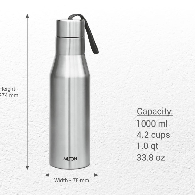 MILTON Super 1000 Stainless Steel Water Bottle, 1000 ml water bottles, Single walled, Leak-Proof, Rust-free Steel Bottle, Easy Grip, Easy to Carry, Travel Bottle, Silver MILTON Super 1000 Stainless Steel Water Bottle, 1000 ml water bottles, Single walled, Leak-Proof, Rust-free Steel Bottle, Easy Grip, Easy to Carry, Travel Bottle, Silver