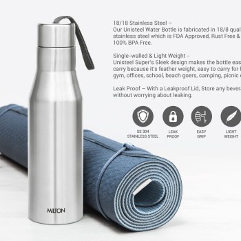 MILTON Super 1000 Stainless Steel Water Bottle, 1000 ml water bottles, Single walled, Leak-Proof, Rust-free Steel Bottle, Easy Grip, Easy to Carry, Travel Bottle, Silver MILTON Super 1000 Stainless Steel Water Bottle, 1000 ml water bottles, Single walled, Leak-Proof, Rust-free Steel Bottle, Easy Grip, Easy to Carry, Travel Bottle, Silver
