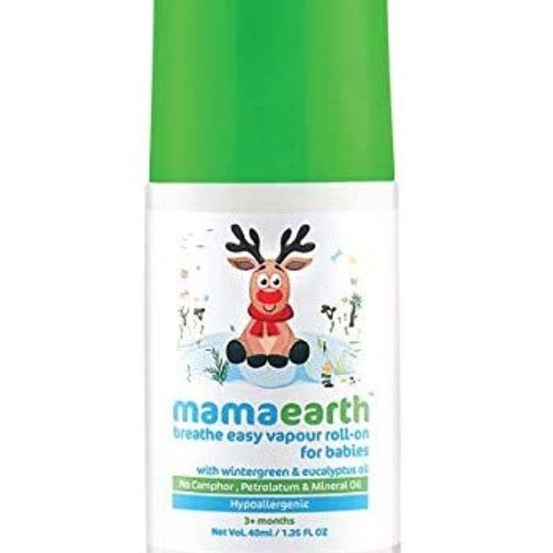 Mamaearth Natural Breathe Easy Vapour Roll-on for Cold & Nasal Congestion, with Wintergreen & Eucalyptus Oil,No Camphor & Mineral Oils, For 3+ Months age 40 ML Mamaearth Natural Breathe Easy Vapour Roll-on for Cold & Nasal Congestion, with Wintergreen & Eucalyptus Oil,No Camphor & Mineral Oils, For 3+ Months age 40 ML