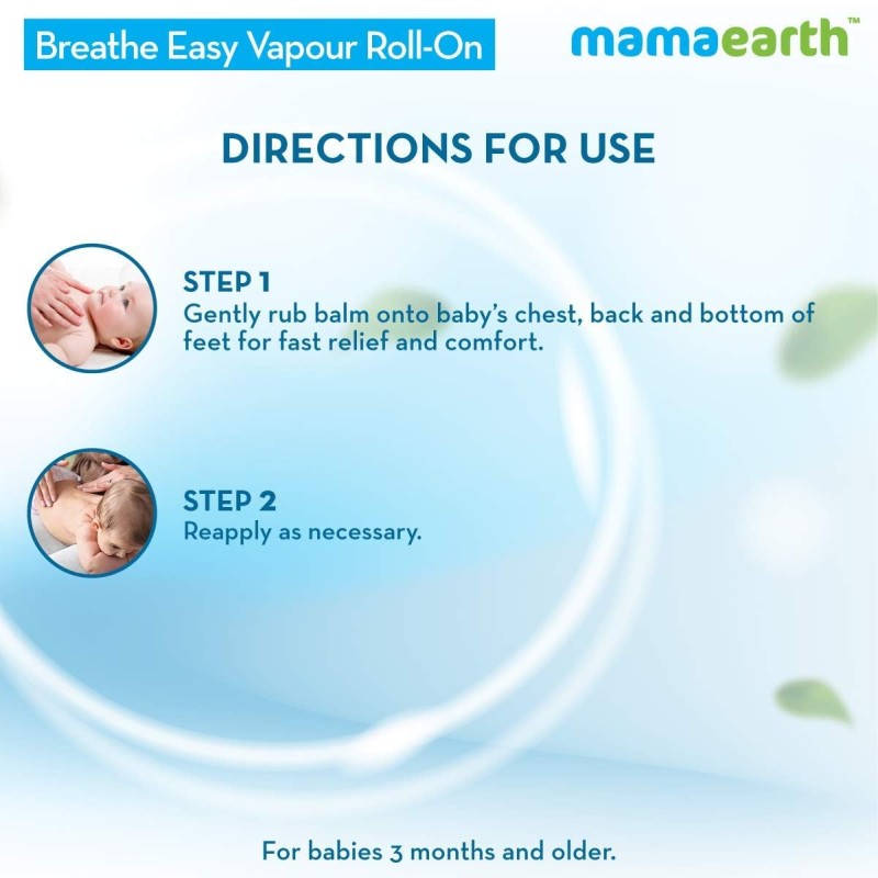 Mamaearth Natural Breathe Easy Vapour Roll-on for Cold & Nasal Congestion, with Wintergreen & Eucalyptus Oil,No Camphor & Mineral Oils, For 3+ Months age 40 ML Mamaearth Natural Breathe Easy Vapour Roll-on for Cold & Nasal Congestion, with Wintergreen & Eucalyptus Oil,No Camphor & Mineral Oils, For 3+ Months age 40 ML