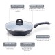 Wonderchef Granite 26cm Non-Stick Wok | Glass Lid | Induction Bottom | Soft-Touch Handles | Virgin Aluminium | PFOA and Heavy Metals Free | 3.5mm Thick| 26cm, 3.1 litres | 2 Year Warranty | Grey