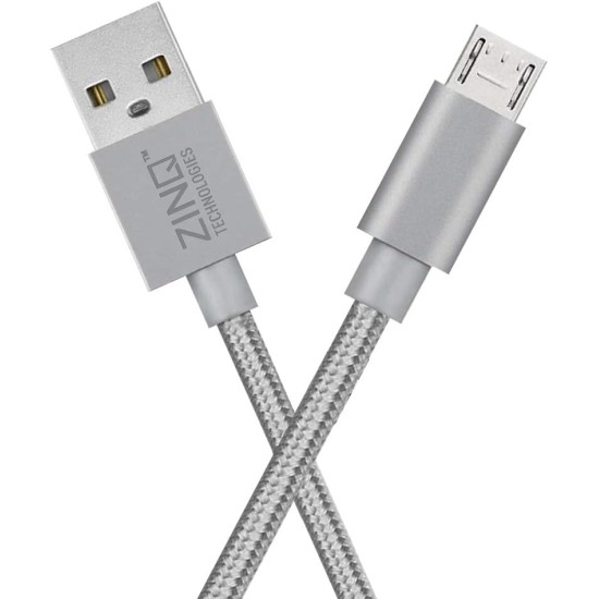 Zinq Technologies Nylon Braided Micro USB Cable - 4.9 Feet (1.5 Meters) - (Silver)