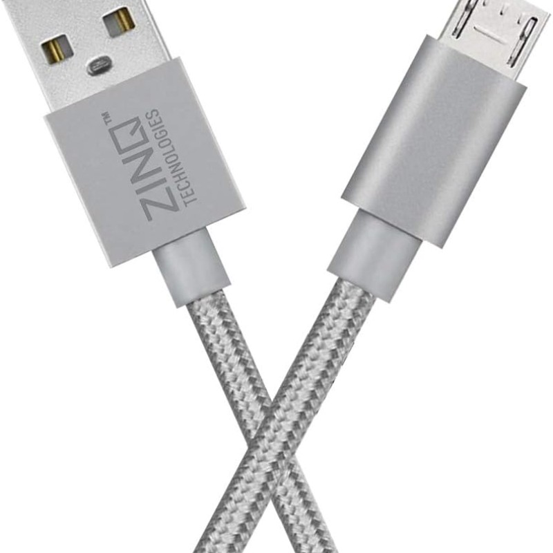 Zinq Technologies Nylon Braided Micro USB Cable - 4.9 Feet (1.5 Meters) - (Silver)