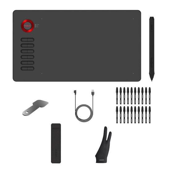 VEIKK A15 Graphics Drawing Tablet,10x6 Inch Pen Tablet,12 Hot Keys,Battery-Free Passive Pen with Tilt Function, 20 Replacement Nibs and 1 Artist Glove，Support Wins,Mac,Chrome,Lunix and Android OS-Red