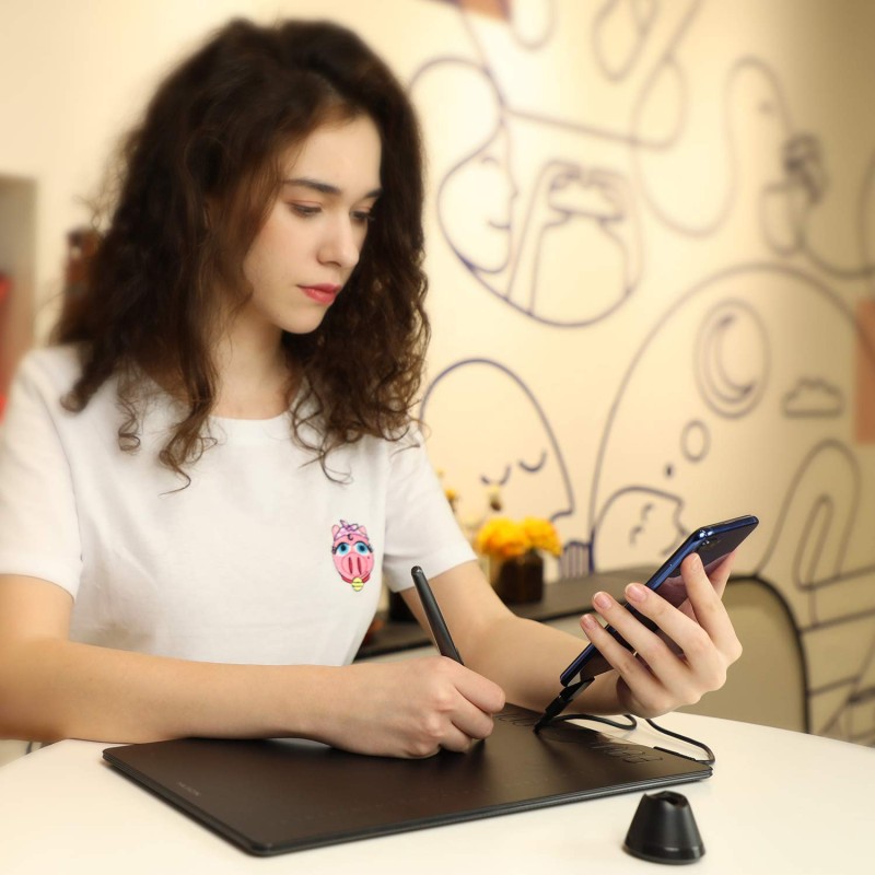 HUION HS610 Drawing Tablet 10x6.25 Inches Graphics Digital Tablet Tilt Function Battery-Free Stylus 8192 Pen Pressure with Touch Ring and 12 Shortcut Keys Support Android Windows MACOS