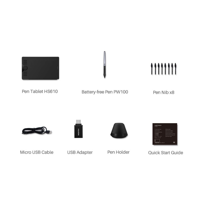 HUION HS610 Drawing Tablet 10x6.25 Inches Graphics Digital Tablet Tilt Function Battery-Free Stylus 8192 Pen Pressure with Touch Ring and 12 Shortcut Keys Support Android Windows MACOS