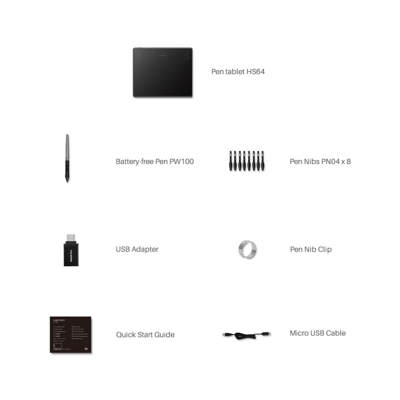 HUION HS64 Graphics Drawing Tablet Battery-Free Stylus Android Windows macOS with 6.3 x 4 inch Working Area Pen Tablet for Linux, Mac, Windows PC and Android (HS64, 6.3 x 4 inch)