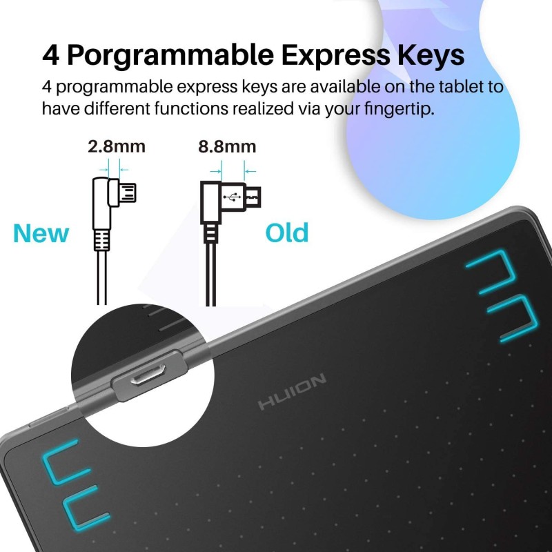 HUION HS64 Graphics Drawing Tablet Battery-Free Stylus Android Windows macOS with 6.3 x 4 inch Working Area Pen Tablet for Linux, Mac, Windows PC and Android (HS64, 6.3 x 4 inch)