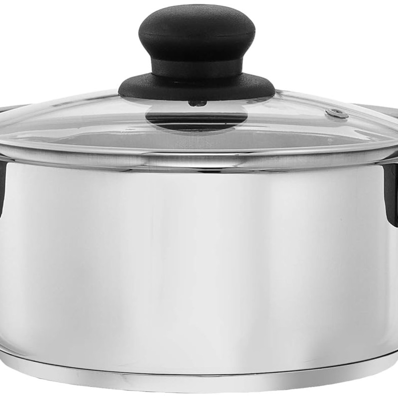 Solimo Stainless Steel Dutch Oven with Glass Lid, Induction Base (18cm, 2 liters)
