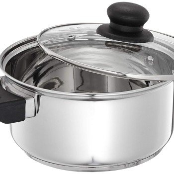 Solimo Stainless Steel Dutch Oven with Glass Lid, Induction Base (18cm, 2 liters)