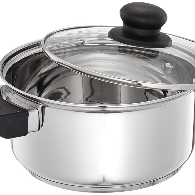 Solimo Stainless Steel Dutch Oven with Glass Lid, Induction Base (18cm, 2 liters)