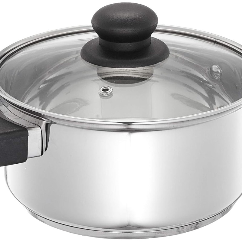Solimo Stainless Steel Dutch Oven with Glass Lid, Induction Base (18cm, 2 liters)