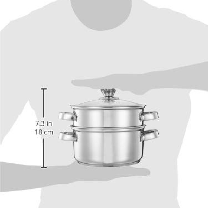Solimo Stainless Steel Induction Bottom Steamer/Modak/Momo Maker With Glass Lid(2 Litres),Silver