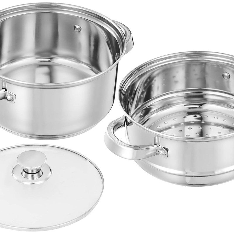 Solimo Stainless Steel Induction Bottom Steamer/Modak/Momo Maker With Glass Lid(2 Litres),Silver