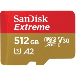 SanDisk 512GB Extreme microSDXC UHS-I Memory Card with Adapter - Up to 160MB/s, C10, U3, V30, 4K, A2, Micro SD - SDSQXA1-512G-GN6MA