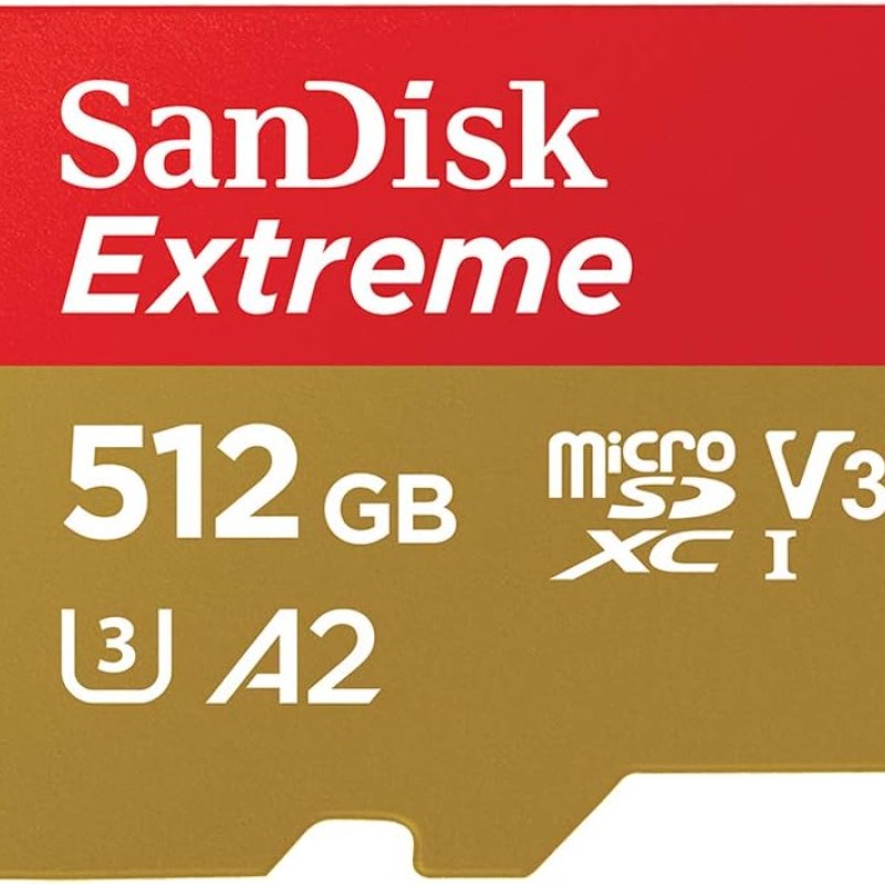 SanDisk 512GB Extreme microSDXC UHS-I Memory Card with Adapter - Up to 160MB/s, C10, U3, V30, 4K, A2, Micro SD - SDSQXA1-512G-GN6MA SanDisk 512GB Extreme microSDXC UHS-I Memory Card with Adapter - Up to 160MB/s, C10, U3, V30, 4K, A2, Micro SD - SDSQXA1-512G-GN6MA