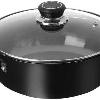 Solimo - Hard Anodized Deep Kadhai With Induction Bottom And Glass Lid (22 Cm), Black