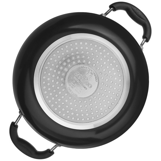 Amazon Brand - Solimo - Hard Anodized Deep Kadhai With Induction Bottom And Glass Lid (22 Cm), Black