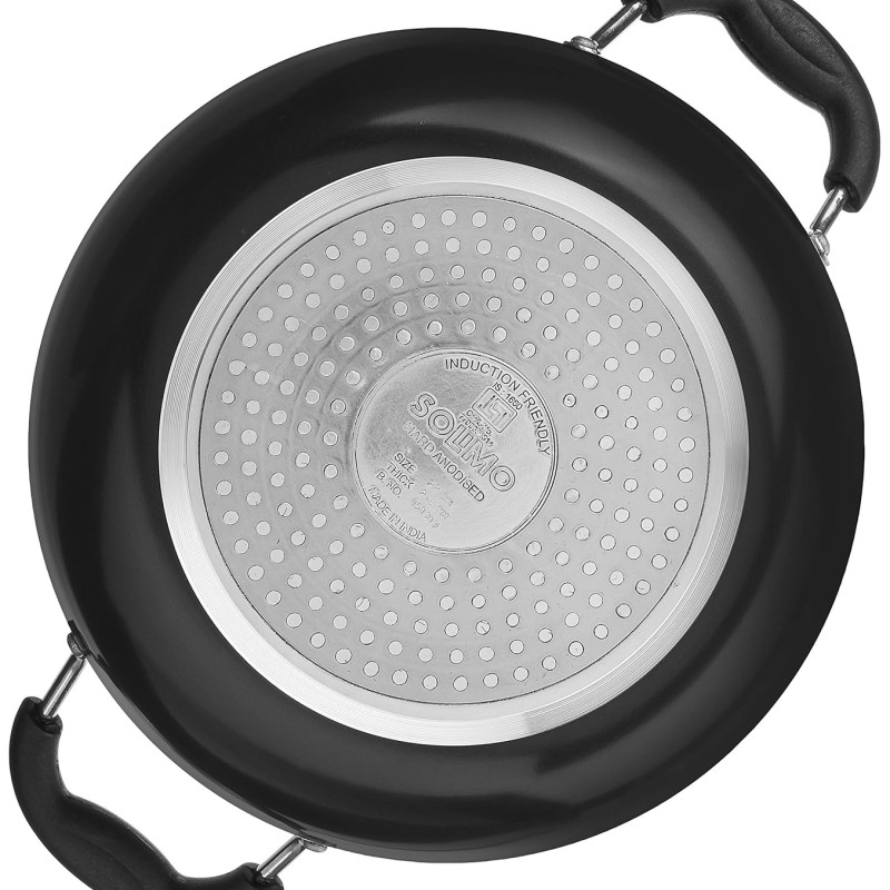 Solimo - Hard Anodized Deep Kadhai With Induction Bottom And Glass Lid (22 Cm), Black