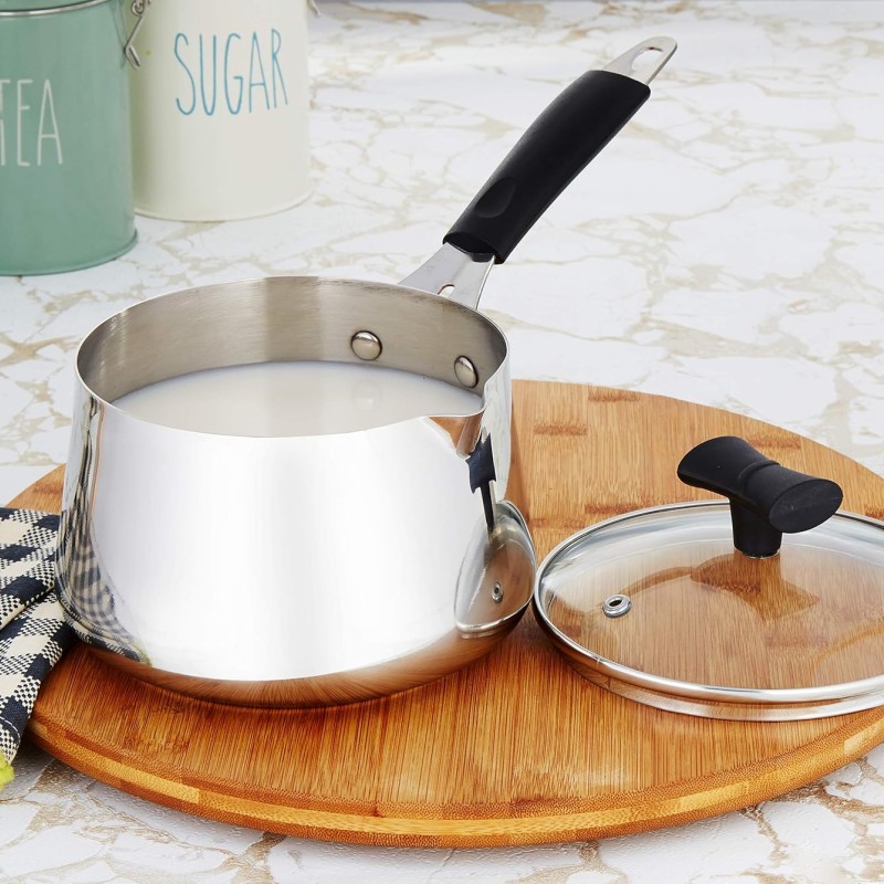 Stainless Steel T Pan with Glass Lid & Induction Base, 1.5 Litre