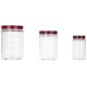 Amazon Brand - Solimo Plastic Pet Storage Jar and Container, Set of 18 (6 pcs x 300 ml, 6 pcs x 600 ml, 6 pcs x 1.2 ltrs Each), Red Wine | Air Tight | Kitchen Organiser | BPA Free | Stackable