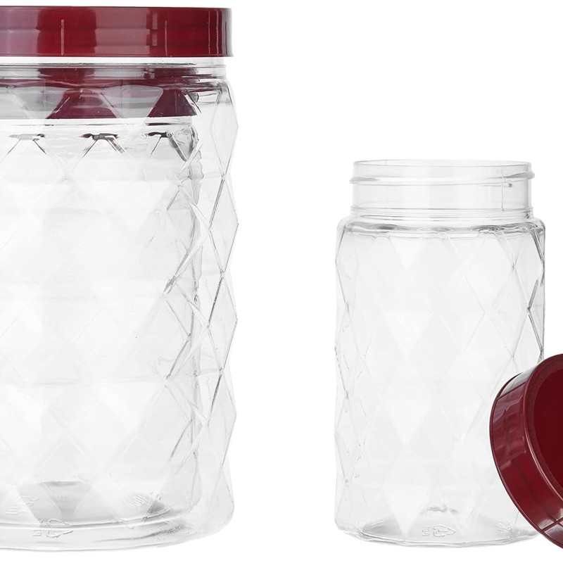 Solimo Plastic Pet Storage Jar and Container, Set of 18 (6 pcs x 300 ml, 6 pcs x 600 ml, 6 pcs x 1.2 ltrs Each), Red Wine | Air Tight | Kitchen Organiser | BPA Free | Stackable Solimo Plastic Pet Storage Jar and Container, Set of 18 (6 pcs x 300 ml, 6 pcs x 600 ml, 6 pcs x 1.2 ltrs Each), Red Wine | Air Tight | Kitchen Organiser | BPA Free | Stackable