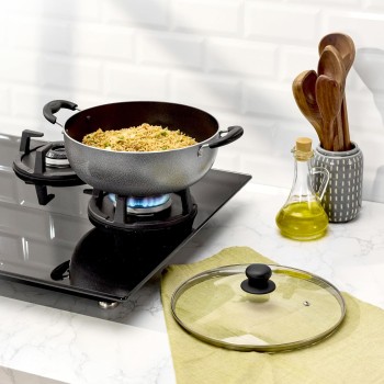 Solimo-Non Stick Kadhai With Glass Lid(26 Cm,Hammertone Finish,3 Coat,2.9 Mm Thickness)|Black,4 litres Solimo-Non Stick Kadhai With Glass Lid(26 Cm,Hammertone Finish,3 Coat,2.9 Mm Thickness)|Black,4 litres